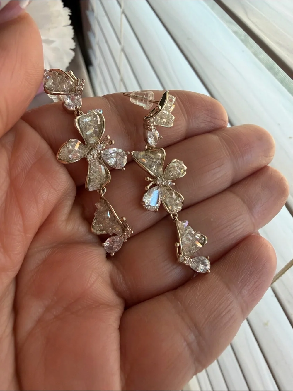 Crystal butterfly Drop Earrings - Gold Tone